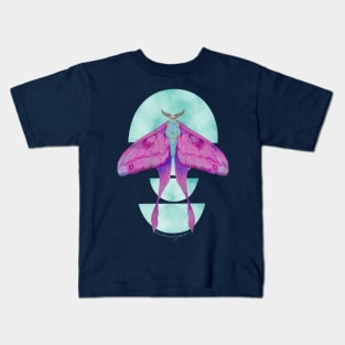 Neon Luna Moth on Half Moons Watercolor Art Kids T-Shirt